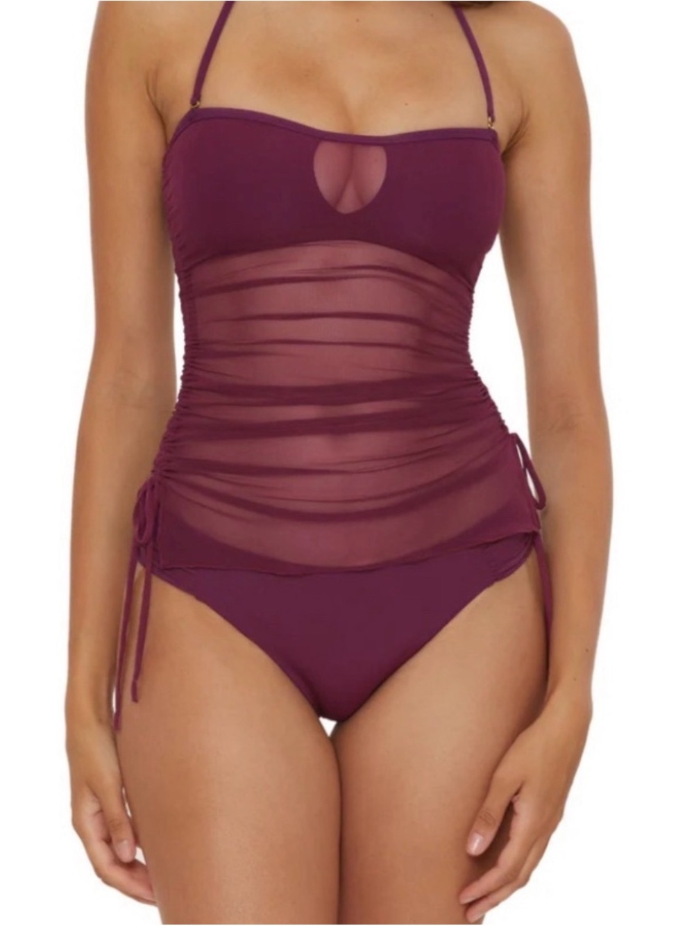 NWT BECCA Plum Sheer Ruched Tankini with Keyhole
